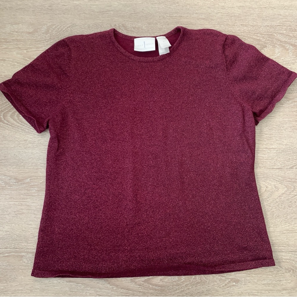 First Issue Liz Claiborne Burgundy Metallic Top Size XL